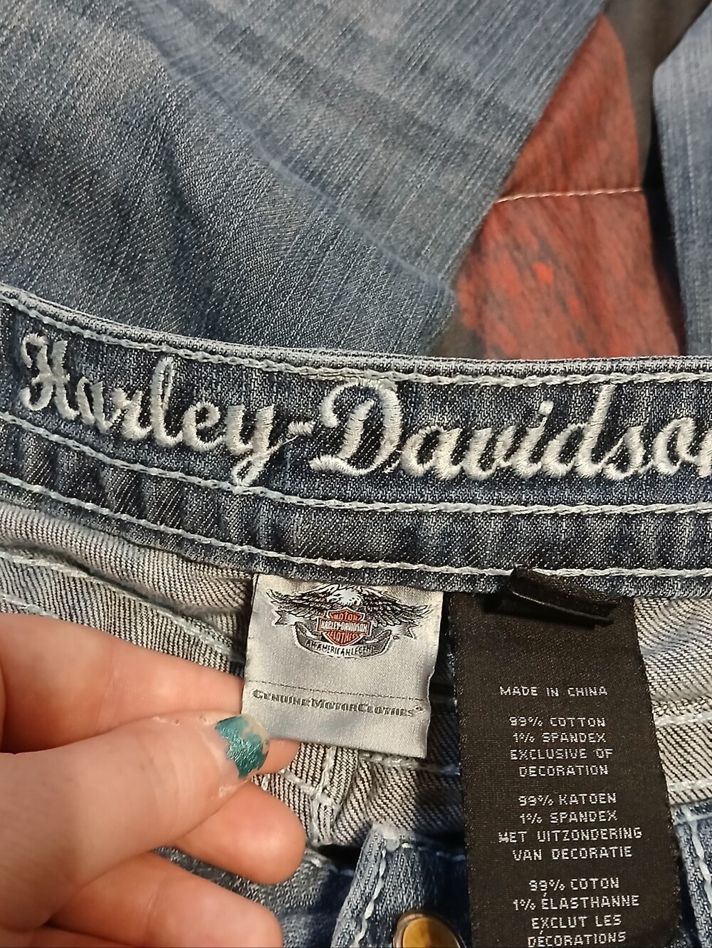 Harley Davidson Bootcut Jeans Womens Size 12 Medium Wash Flap Pocket Y2K - Picture 6 of 14